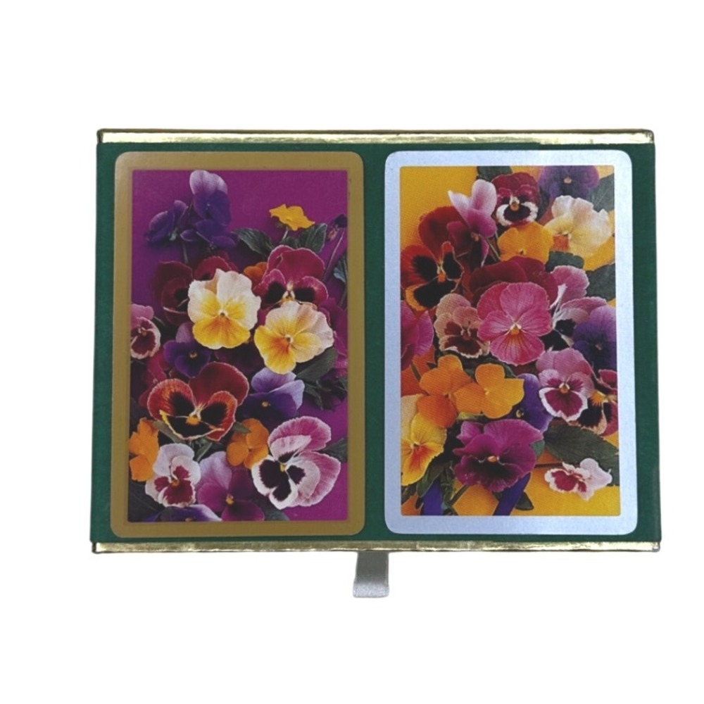 Vintage Congress Playing Cards Double Deck Pansy Floral Gold Silver Border Box